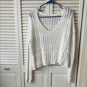 Pink Lily Cream V-Neck Knit Sweater
